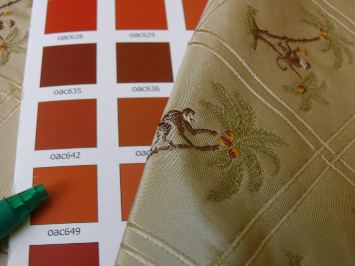 By Yd Stroheim & Romann 100%silk Monkey Coconut Palm Tree Fun Golden Beige MSRP USD200/Y