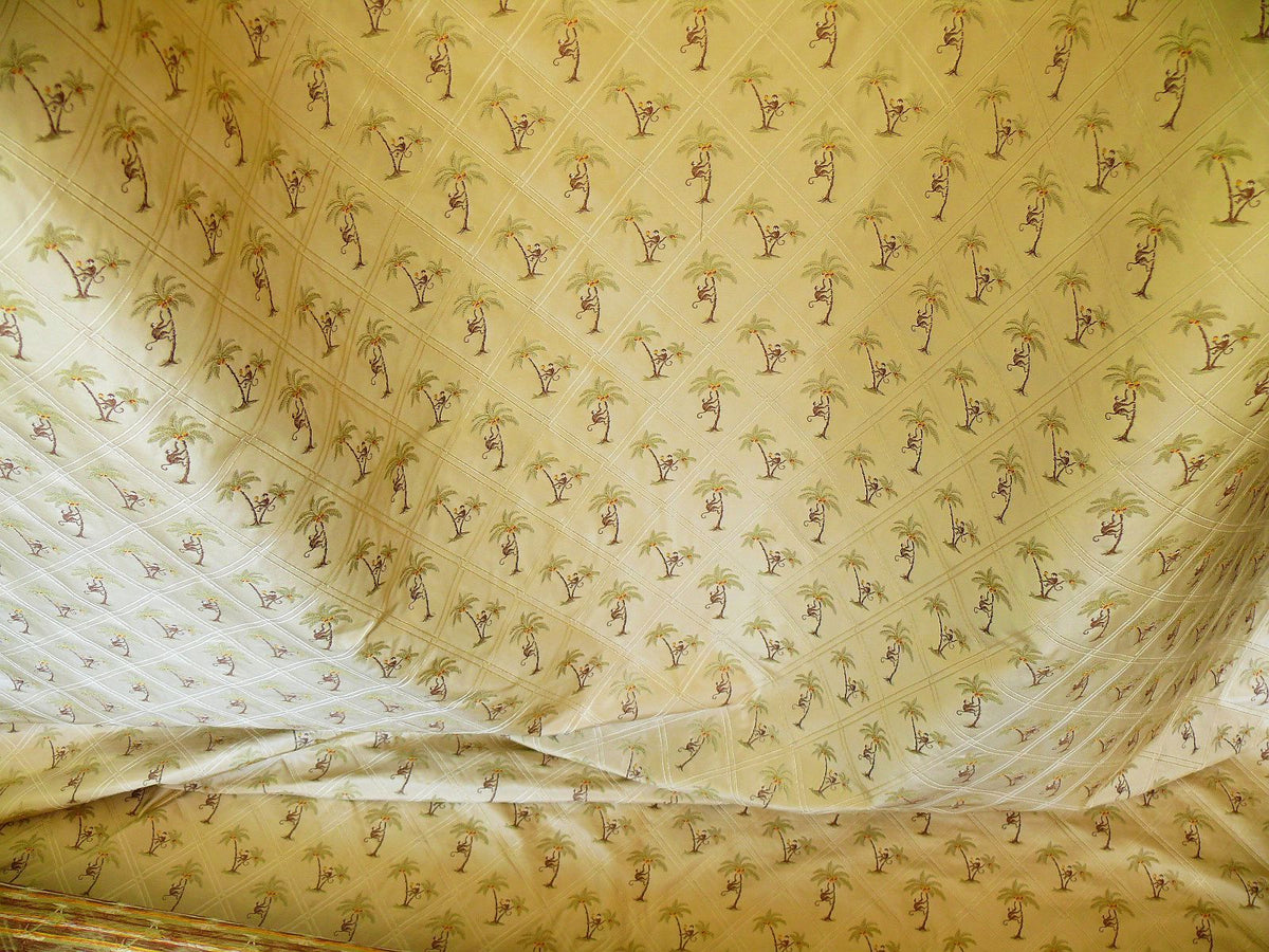 By Yd Stroheim & Romann 100%silk Monkey Coconut Palm Tree Fun Golden Beige MSRP USD200/Y
