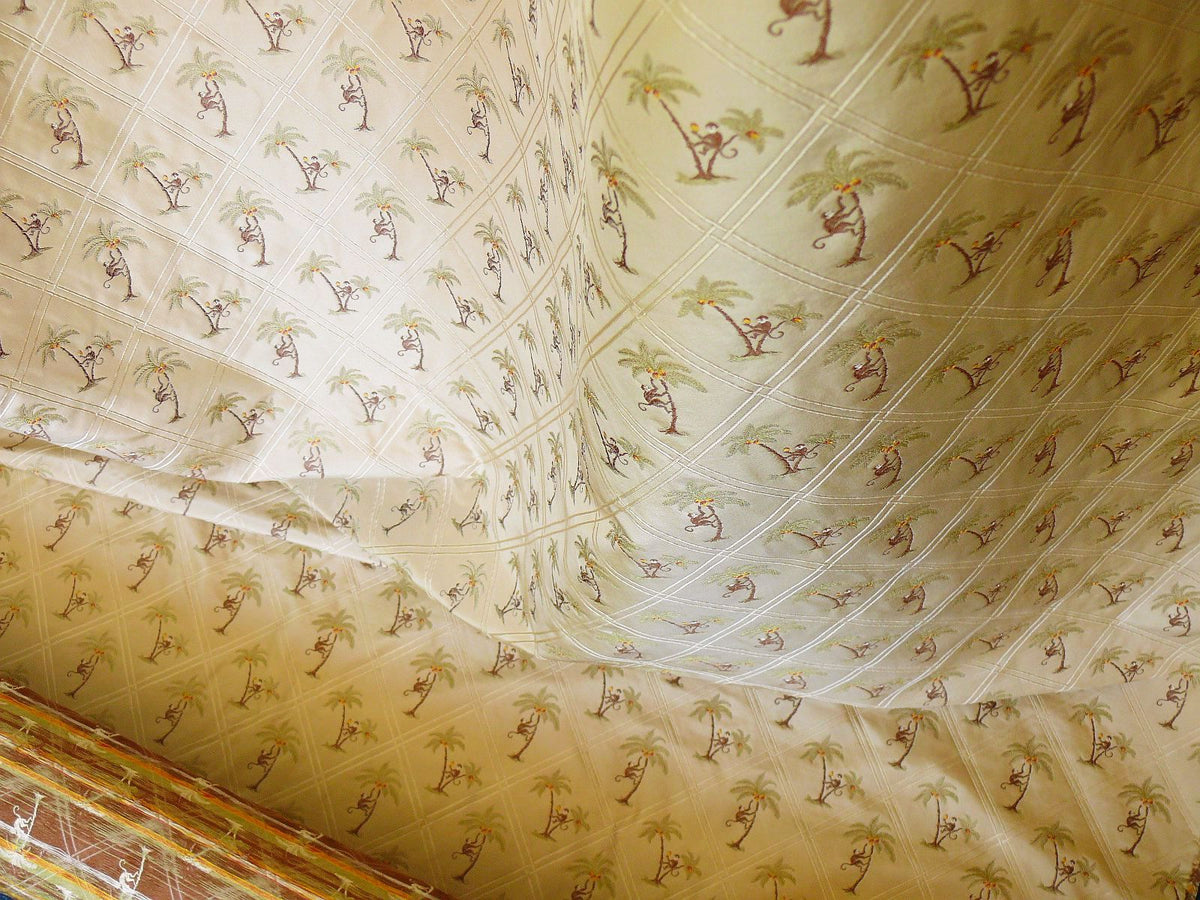 By Yd Stroheim & Romann 100%silk Monkey Coconut Palm Tree Fun Golden Beige MSRP USD200/Y