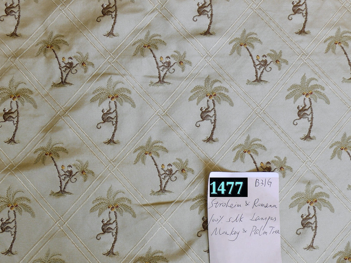 By Yd Stroheim & Romann 100%silk Monkey Coconut Palm Tree Fun Golden Beige MSRP USD200/Y