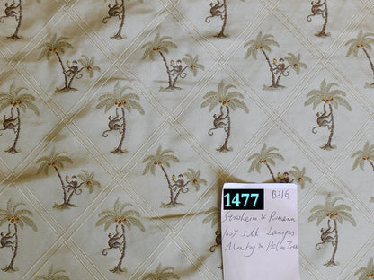 By Yd Stroheim & Romann 100%silk Monkey Coconut Palm Tree Fun Golden Beige MSRP USD200/Y