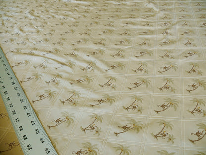 By Yd Stroheim & Romann 100%silk Monkey Coconut Palm Tree Fun Golden Beige MSRP USD200/Y