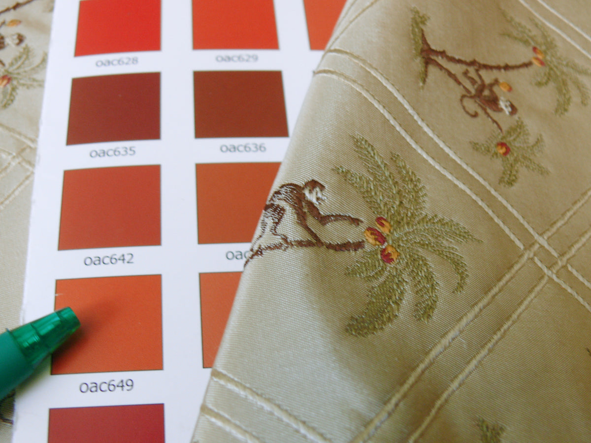 By Yd Stroheim & Romann 100%silk Monkey Coconut Palm Tree Fun Golden Beige MSRP USD200/Y