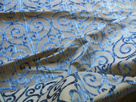 Clarence House Nouvelle Orleans Cut Velvet Scroll Sapphire Blue MSRP USD640/y