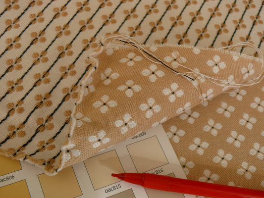 Scalamandre Trellis Jarquard White Burlap Tan Small Scale Daisy Four-leaf Clover Transitional, Width 50" wide (Not 54")