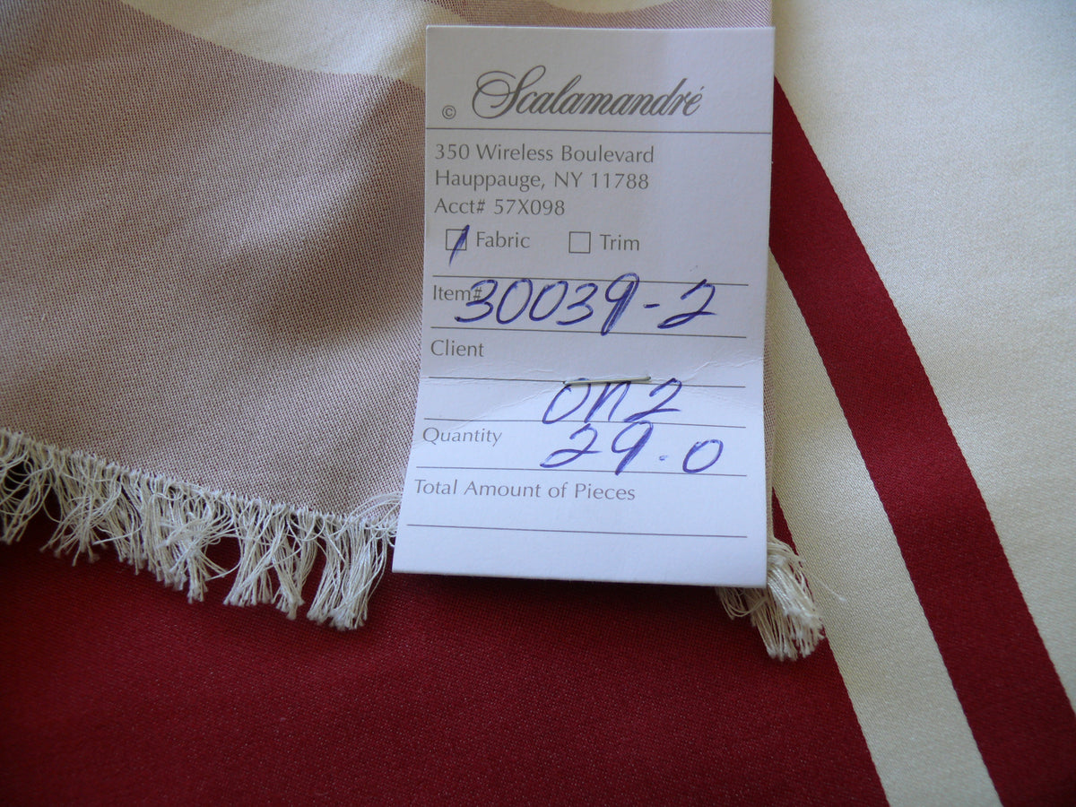 Scalamandre Palladio Silk/cotton Satin Large Stripe Deep Raspberry Red White Cream Grandeur MSRP USD280/Y