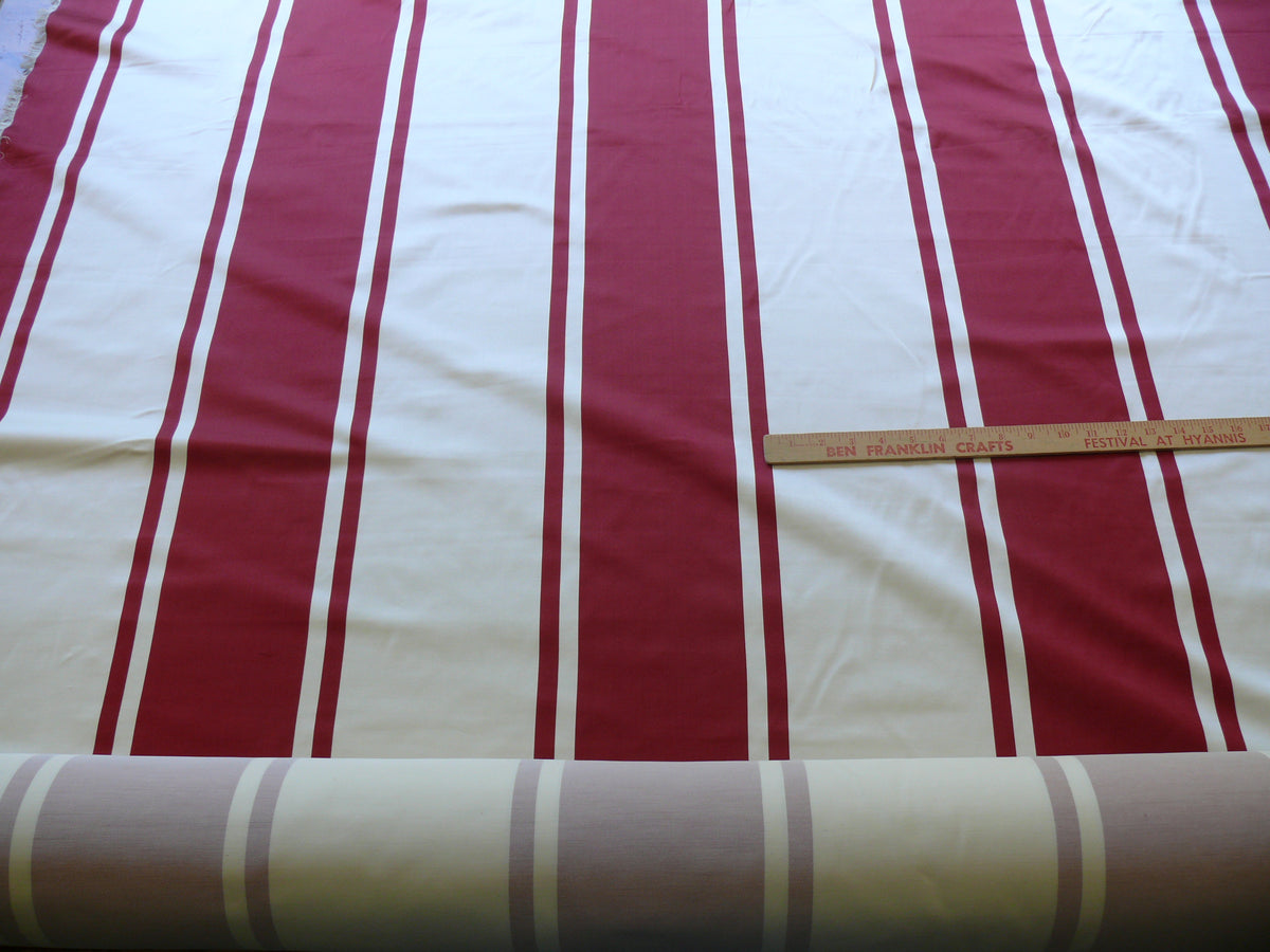 Scalamandre Palladio Silk/cotton Satin Large Stripe Deep Raspberry Red White Cream Grandeur MSRP USD280/Y