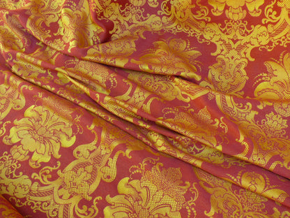 Scalamandre Brockenbrough Red and Gold Damask Silk Wool Documentary Color