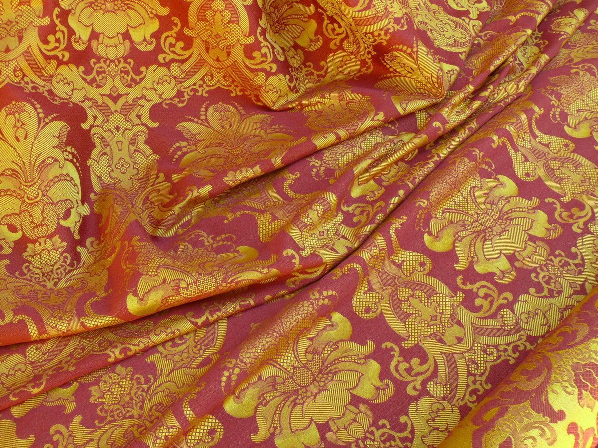 Scalamandre Brockenbrough Red and Gold Damask Silk Wool Documentary Color