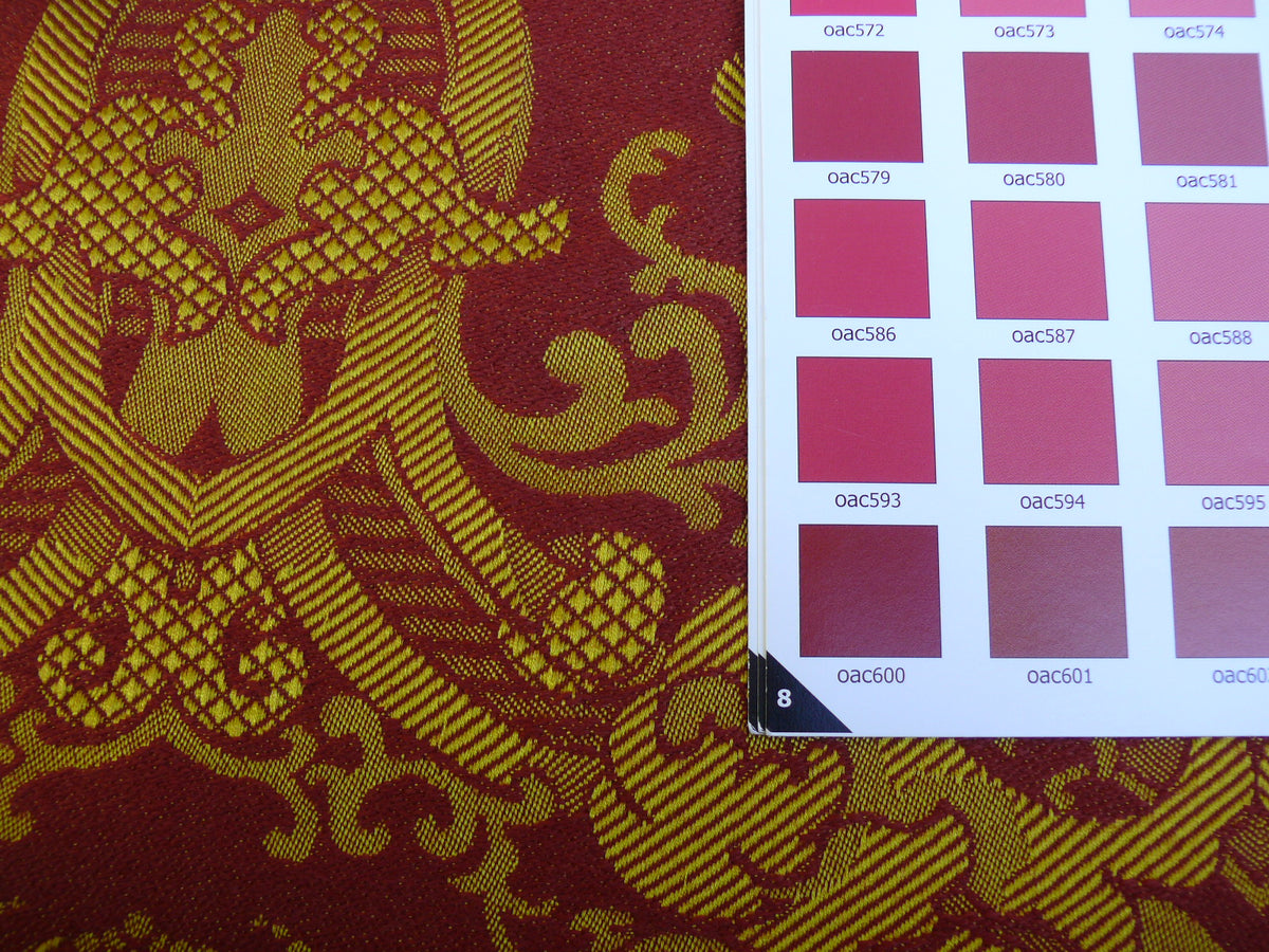 Scalamandre Brockenbrough Red and Gold Damask Silk Wool Documentary Color