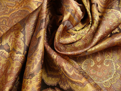 100%silk Lampas Rich "java"brown Gold Kaleidoscope MSRP USD 300/y