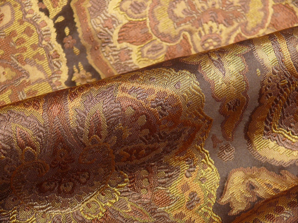 100%silk Lampas Rich "java"brown Gold Kaleidoscope MSRP USD 300/y