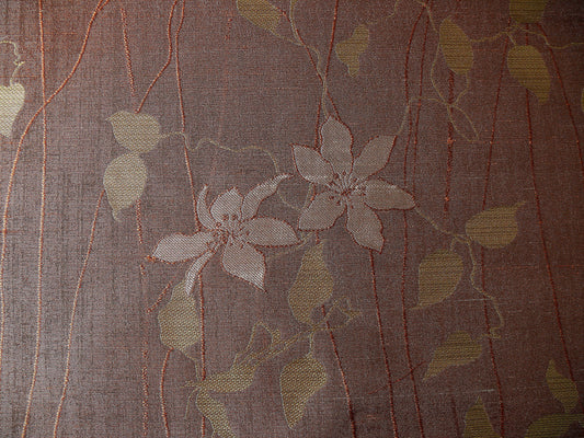 High End 100% Silk Lampas Deco Vine Flower "coffee" Brown White Green MSRP USD 360/y