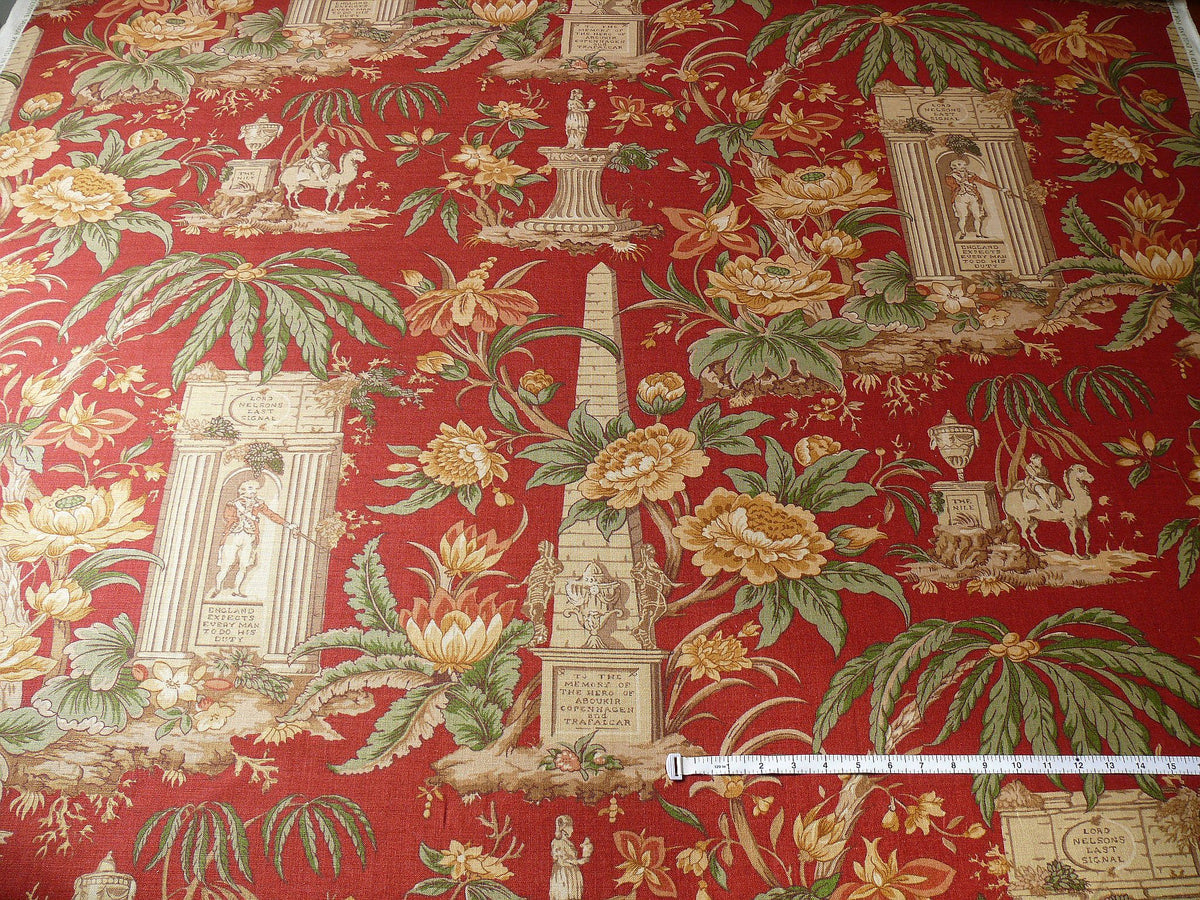 6.6y Lee Jofa "nelson" Red Linen English Historical Figured Print