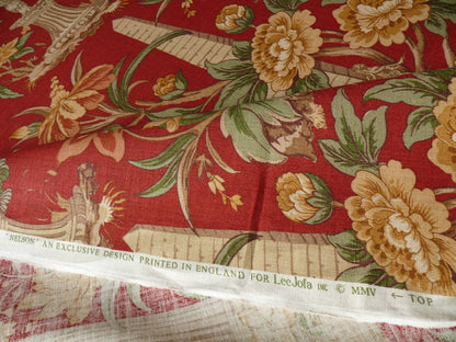 6.6y Lee Jofa "nelson" Red Linen English Historical Figured Print