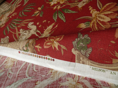 6.6y Lee Jofa "nelson" Red Linen English Historical Figured Print
