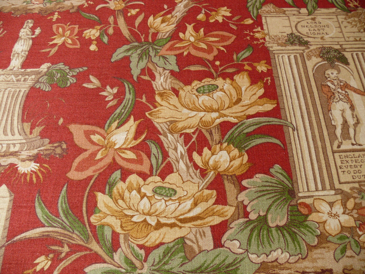 6.6y Lee Jofa "nelson" Red Linen English Historical Figured Print