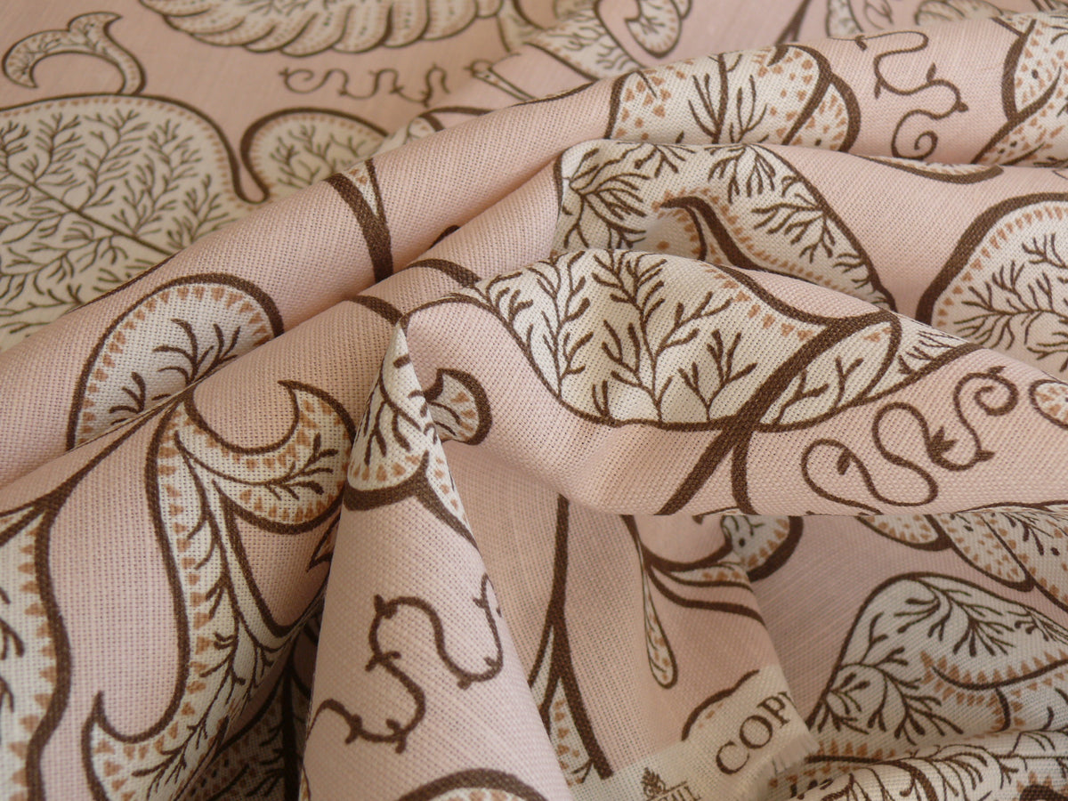 By Yard Scalamandre Wallace Linen Jacobean Print From Uk Pink Brown MSRP USD 160/Y