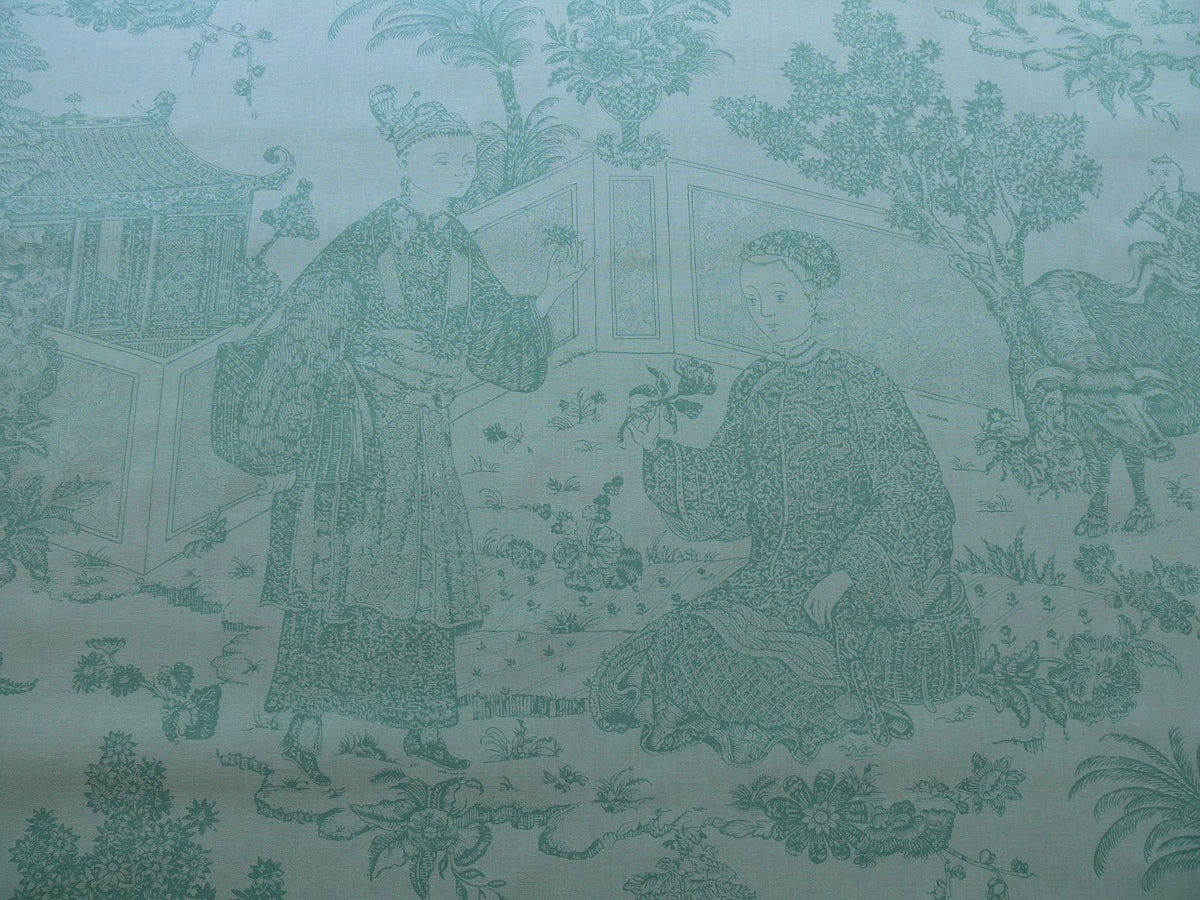 Brunschwig & Fils Cathay Toile Cotton Chinoiserie Jade Flower Light Green