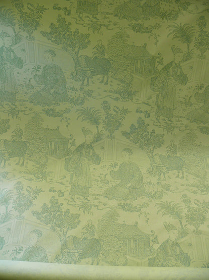 Brunschwig & Fils Cathay Toile Cotton Chinoiserie Jade Flower Light Green