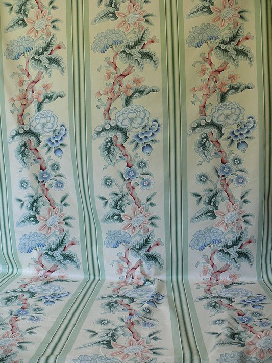 By Yd Brunschwig & Fils K'ang Hsi Cotton Tree Peony Chinoiserie Mint Green Blue Chintz