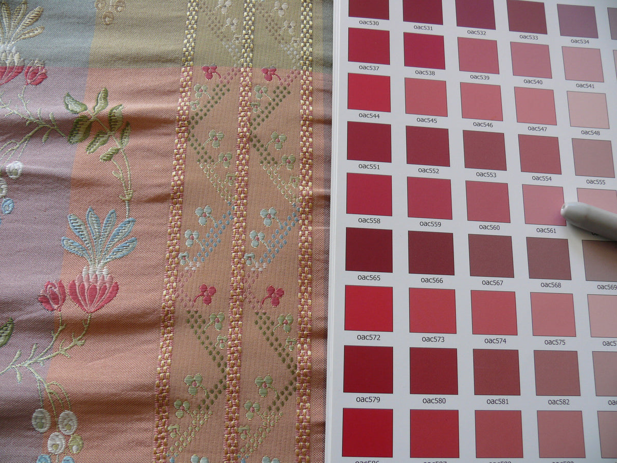 1.4y Scalamandre French Lace Flower Lampas Pink Blue Green#18 MSRP USD 600+Y