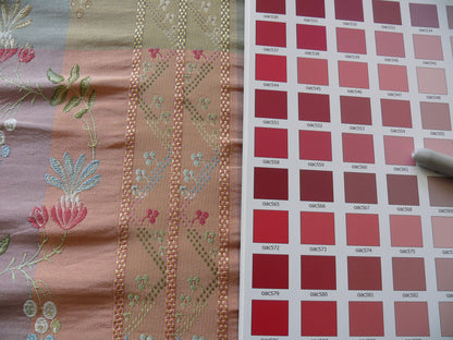 1.4y Scalamandre French Lace Flower Lampas Pink Blue Green#18 MSRP USD 600+Y