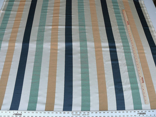 Scalamandre Gilles Stripe Silk Linen Jacquard - Teal Blue Gold Jade