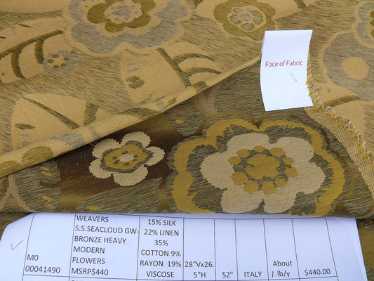 By Yd Scalamandre S.S Seacloud Grey Watkins Bronze Brown  Heavy Flower MSRP USD 440Y