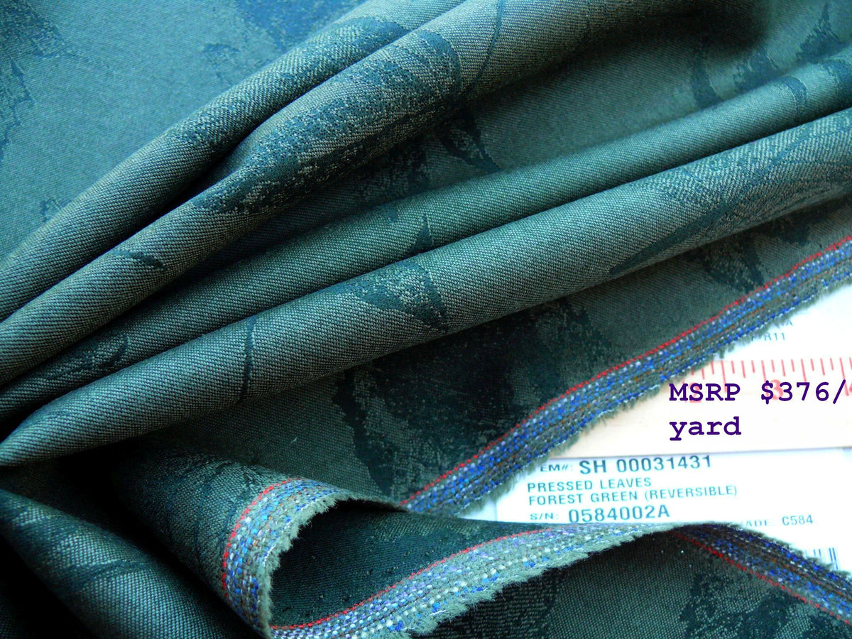 Scalamandre Pressed Leaves Forest Green Reversible Wool Satin Damask Maple Elm Oak Foliage - By The Yard - MSRP USD 376/y