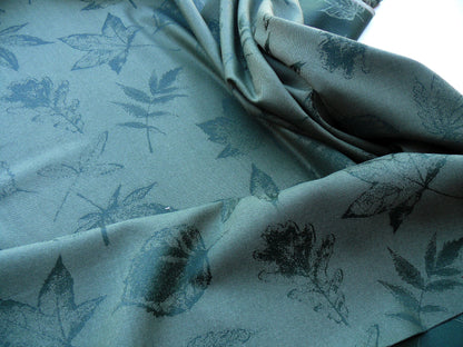 Scalamandre Pressed Leaves Forest Green Reversible Wool Satin Damask Maple Elm Oak Foliage - By The Yard - MSRP USD 376/y
