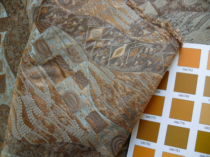 Bty Klimt 100% Silk Lampas! Art Deco 440 Cloudy Green Bronze Brown MSRP USD 275/y