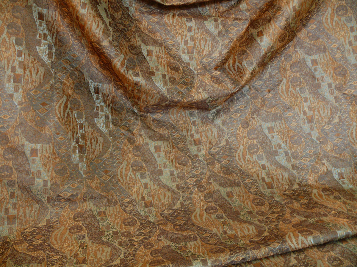 Bty Klimt 100% Silk Lampas! Art Deco 440 Cloudy Green Bronze Brown MSRP USD 275/y