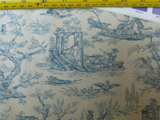 Scalamandre Toile de jouy Amuse Bouches Blue Cream White French Country Print Chintz Duck Dog Donkey MSRP USD 392/Y
