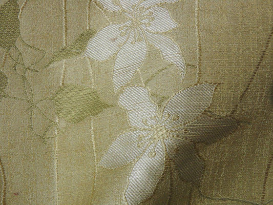 High End 100%silk Lampas Deco Vine Flower "butter" Gold White Green MSRP USD 360/y