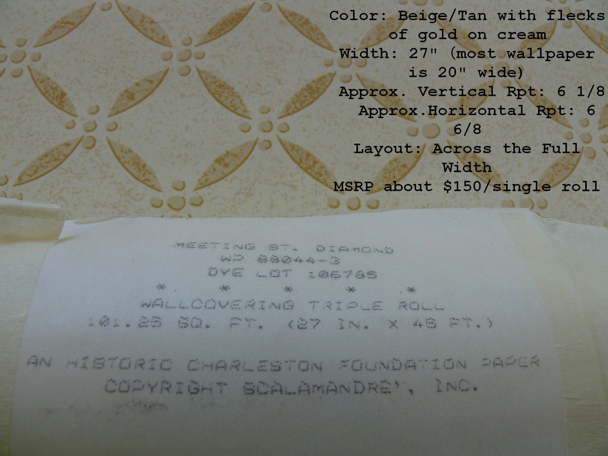 Single Roll Scalamandre Meeting St Diamond Wallpaper Chamois Gold Charleston Foundation MSRP USD 150