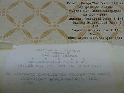 Single Roll Scalamandre Meeting St Diamond Wallpaper Chamois Gold Charleston Foundation MSRP USD 150
