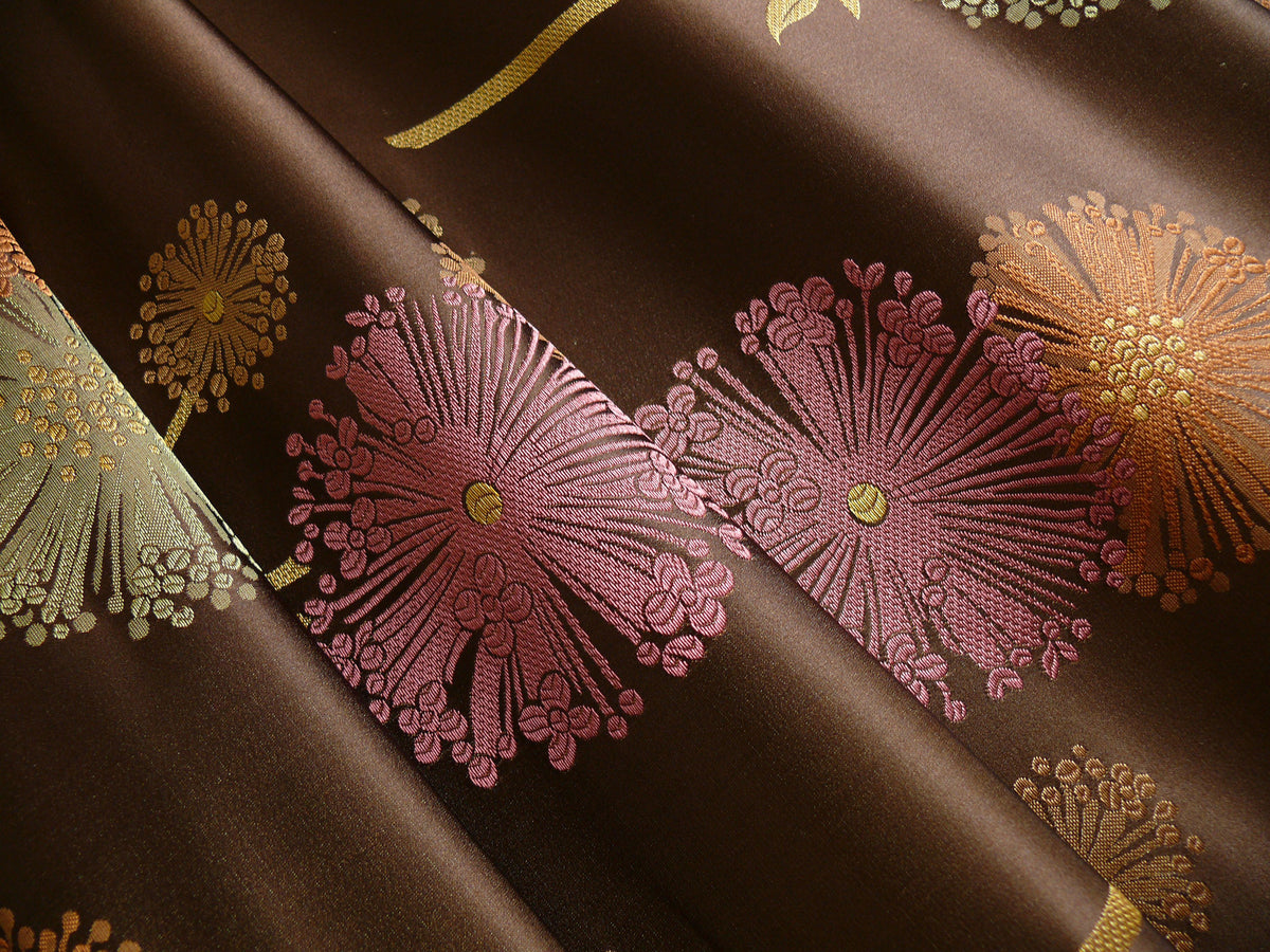 Bty Stunner!100%silk Lampas Satin Mod Branch Tree"tuscany" Brown Green Orange Pink