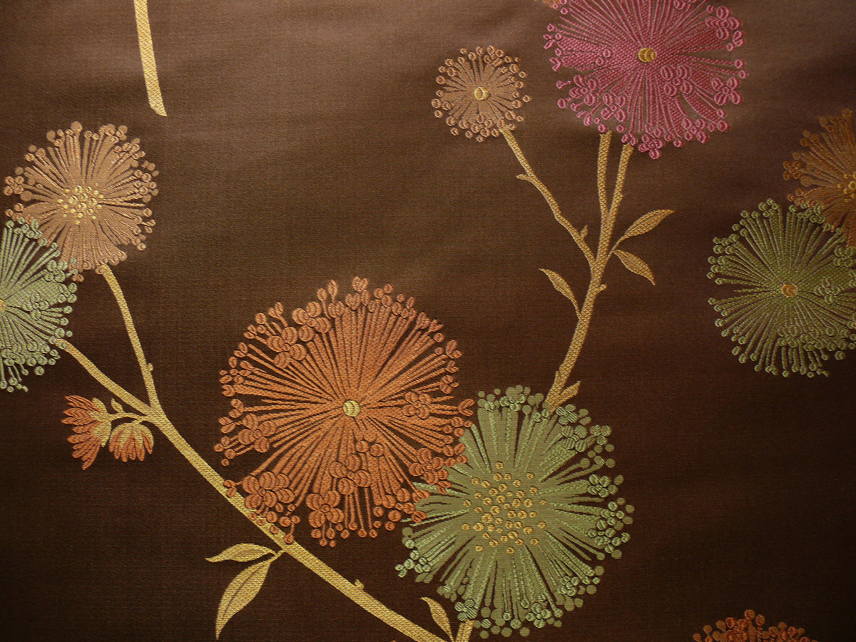 Bty Stunner!100%silk Lampas Satin Mod Branch Tree"tuscany" Brown Green Orange Pink