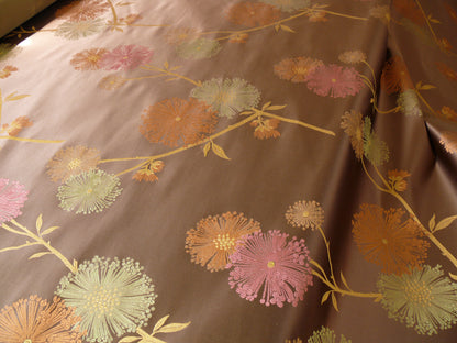 Bty Stunner!100%silk Lampas Satin Mod Branch Tree"tuscany" Brown Green Orange Pink