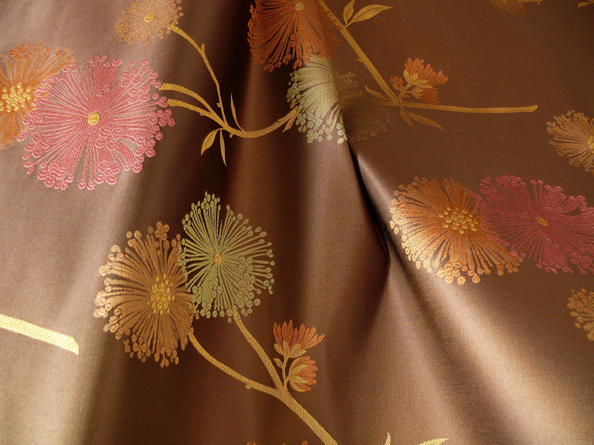 Bty Stunner!100%silk Lampas Satin Mod Branch Tree"tuscany" Brown Green Orange Pink