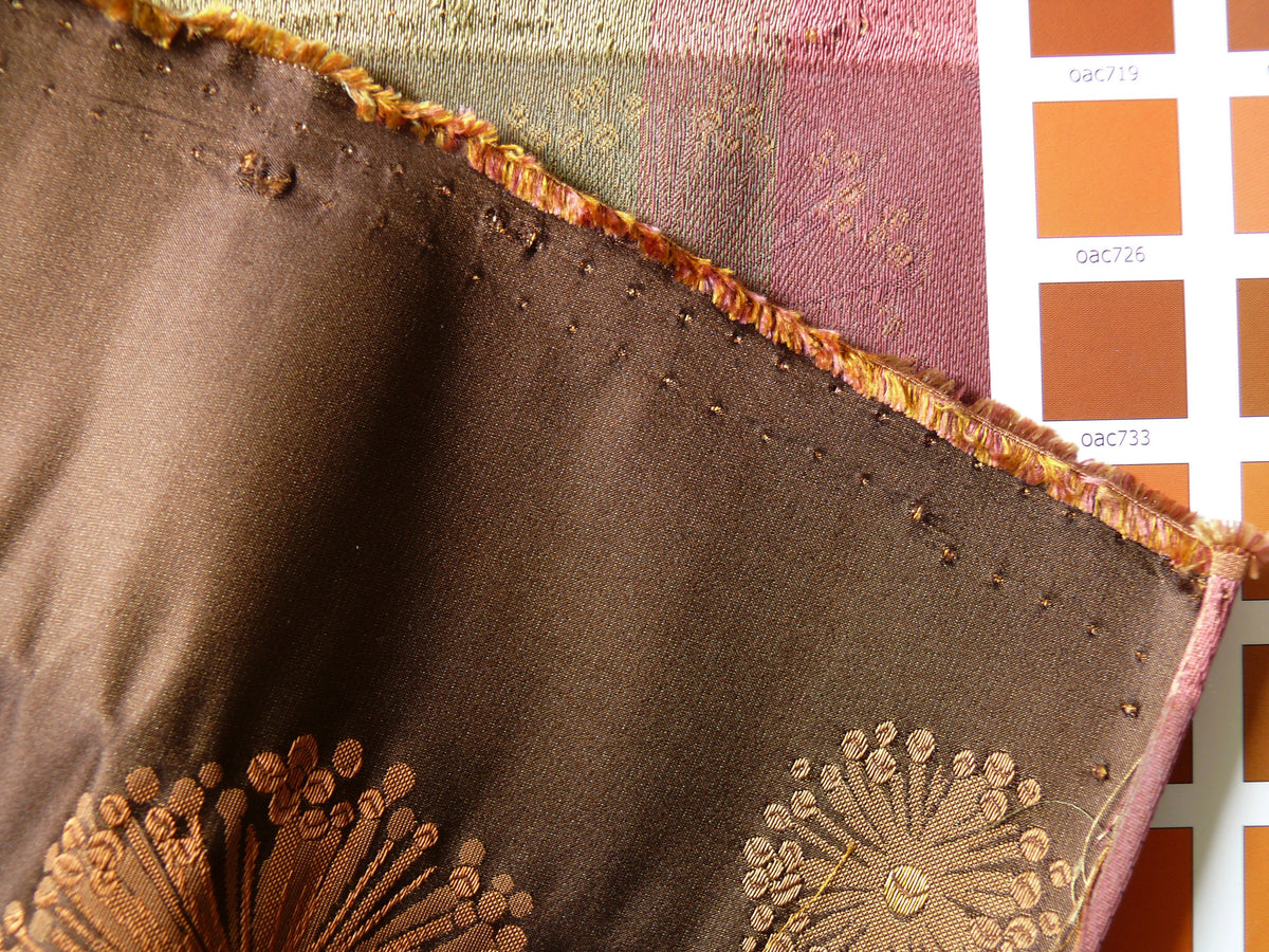 Bty Stunner!100%silk Lampas Satin Mod Branch Tree"tuscany" Brown Green Orange Pink