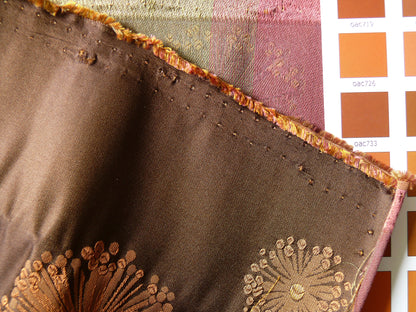 Bty Stunner!100%silk Lampas Satin Mod Branch Tree"tuscany" Brown Green Orange Pink