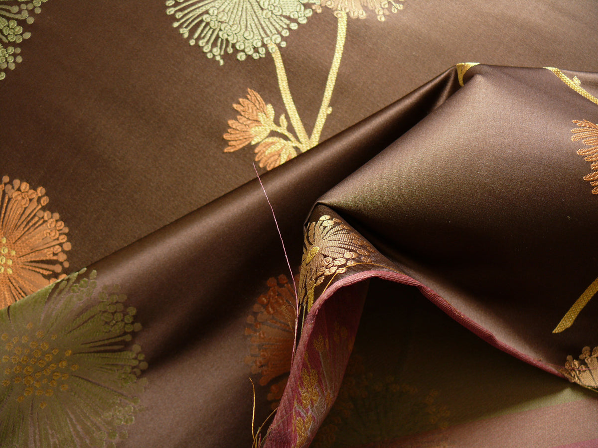 Bty Stunner!100%silk Lampas Satin Mod Branch Tree"tuscany" Brown Green Orange Pink