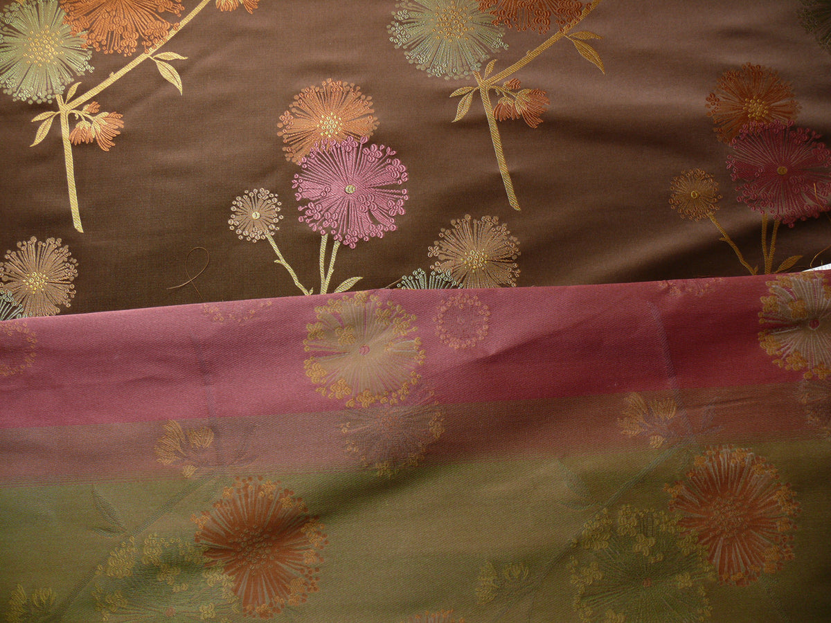 Bty Stunner!100%silk Lampas Satin Mod Branch Tree"tuscany" Brown Green Orange Pink
