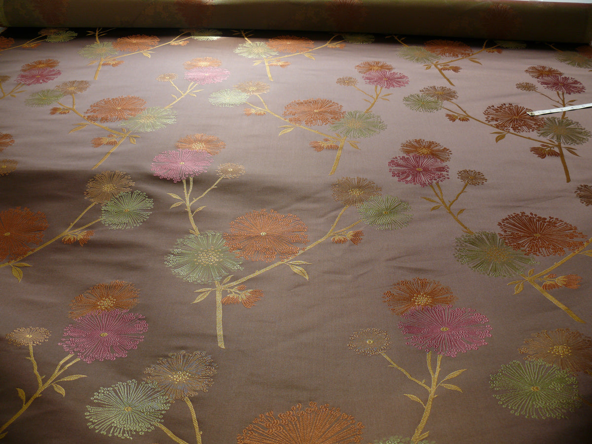 Bty Stunner!100%silk Lampas Satin Mod Branch Tree"tuscany" Brown Green Orange Pink