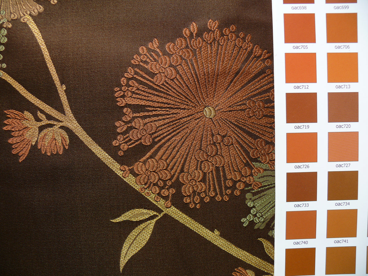 Bty Stunner!100%silk Lampas Satin Mod Branch Tree"tuscany" Brown Green Orange Pink