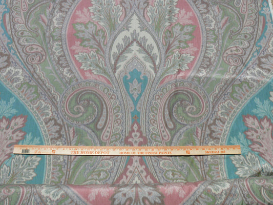 By Vertical Repeat 1.41yards Clarence House Warp Print Silk Teal Blue Green Pink Cream Grey #1615b MSRP USD 677/yard