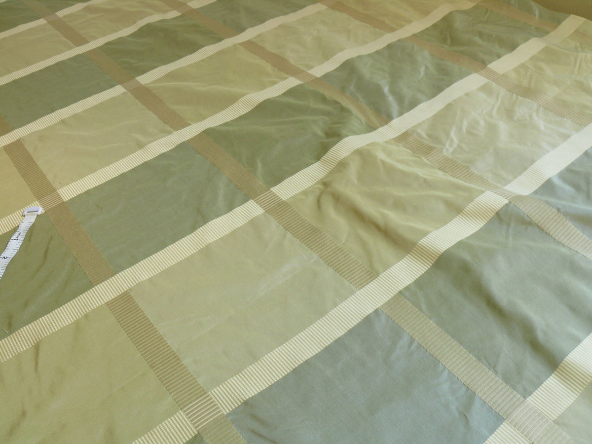 F. Schumacher Early Spring Italian Silk Linen Light Green Gold Plaid MSRP USD 219/y
