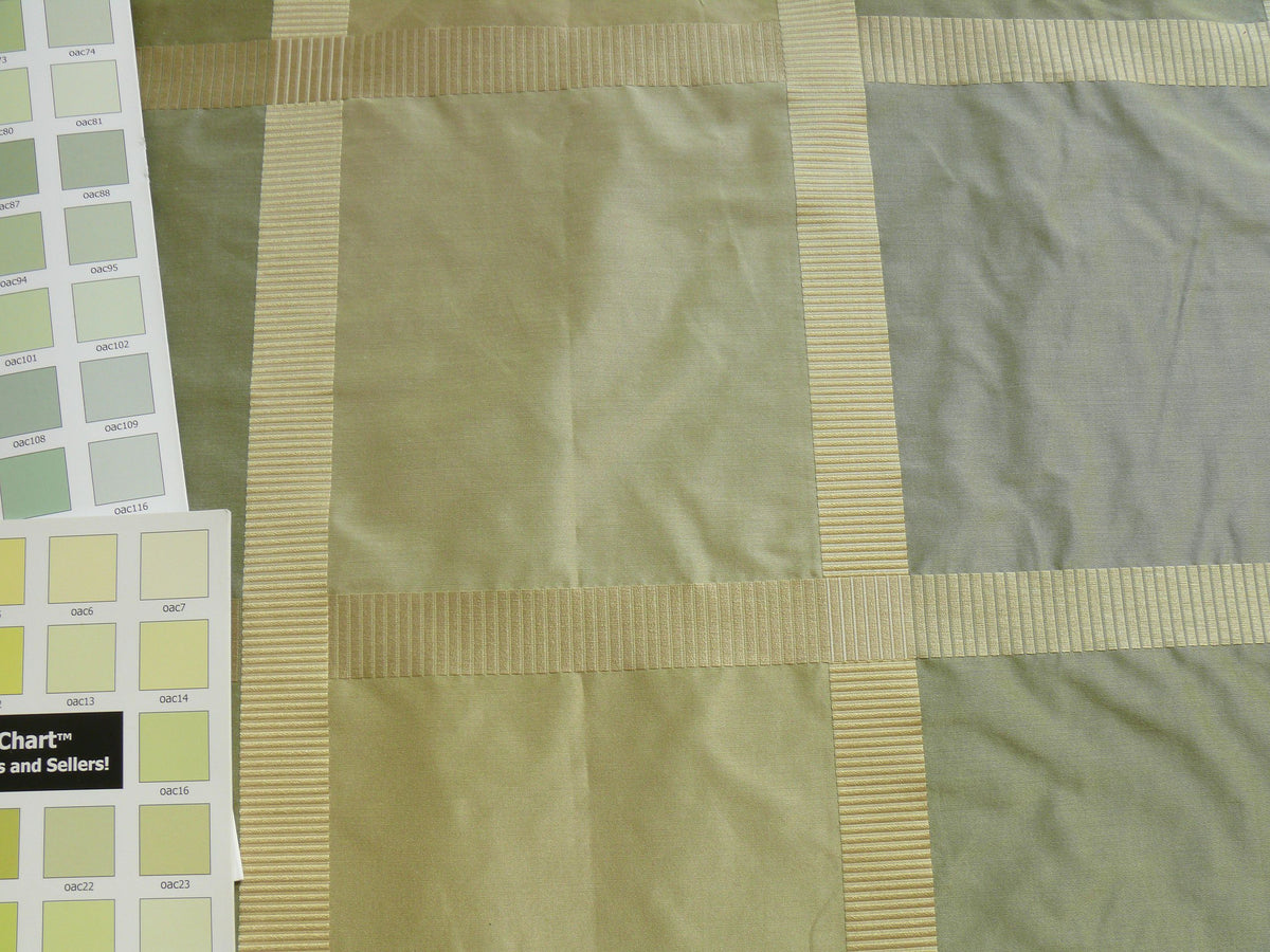F. Schumacher Early Spring Italian Silk Linen Light Green Gold Plaid MSRP USD 219/y